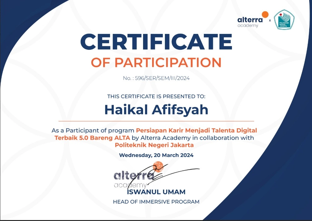 Certificate for Persiapan Karir Talenta Digital 5.0