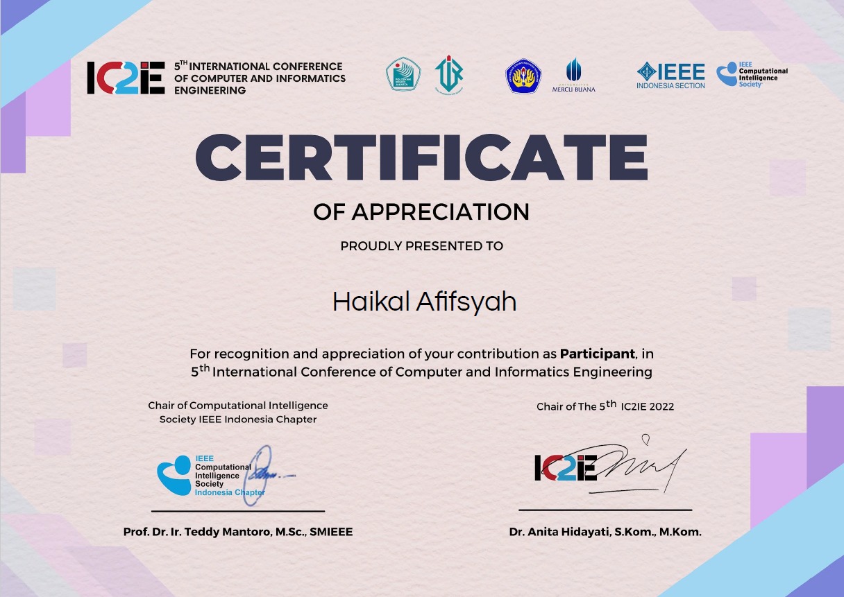 Certificate for IEEE - IC2IE 5th