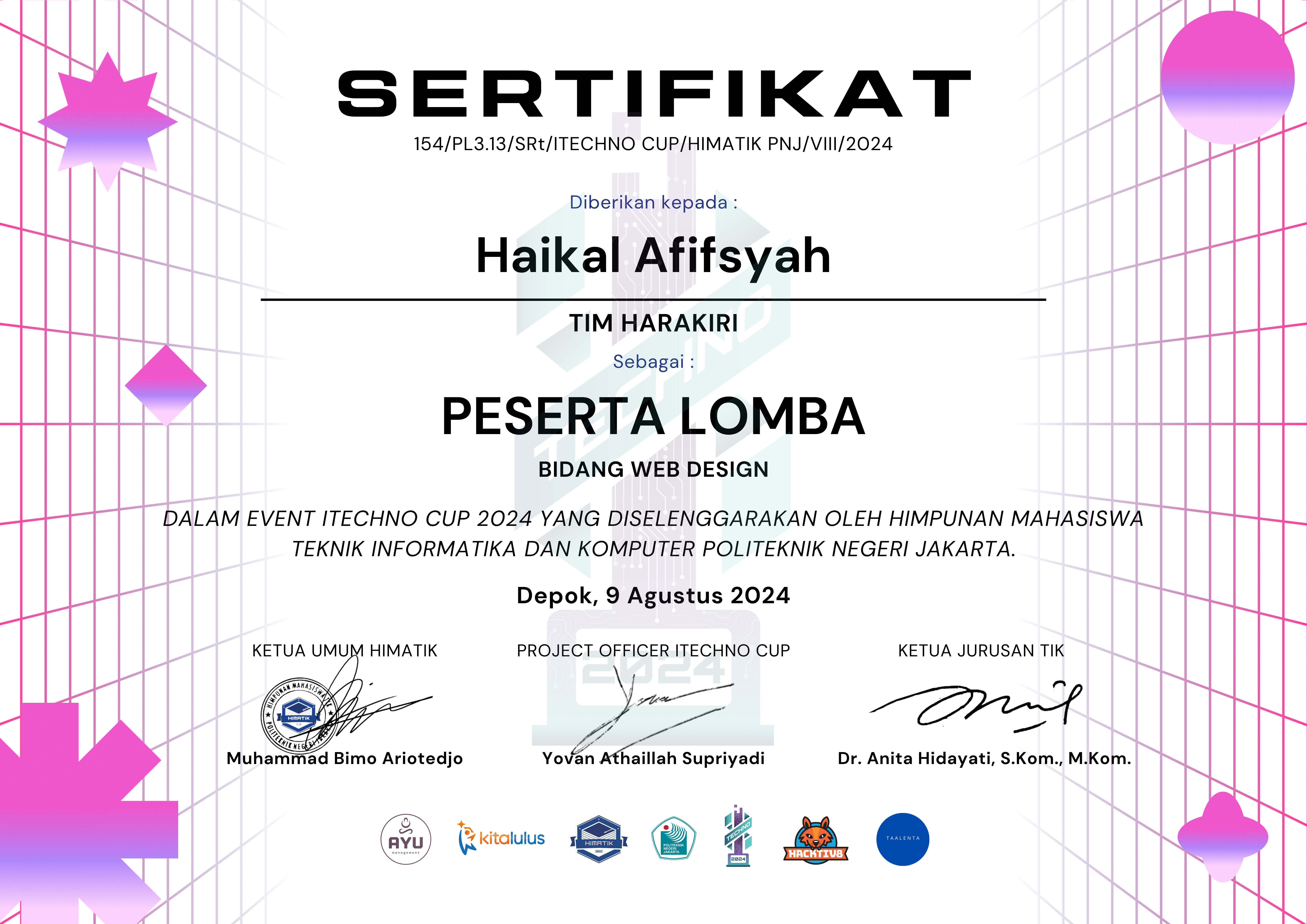 Certificate for ITECHNO CUP Web Design