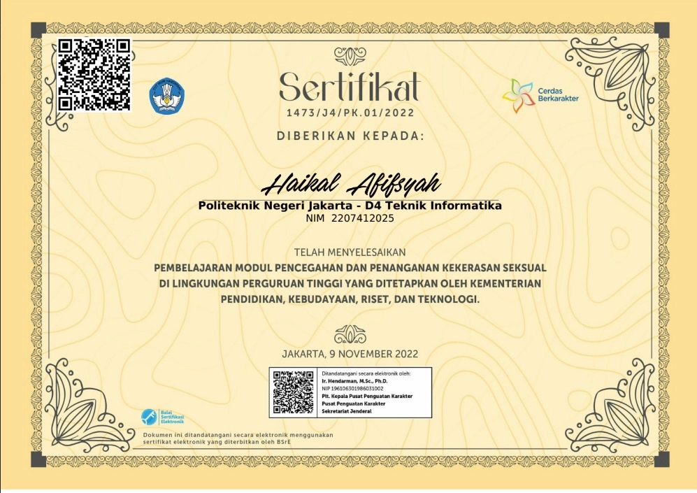 Certificate for KEMENDIKBUDRISTEK