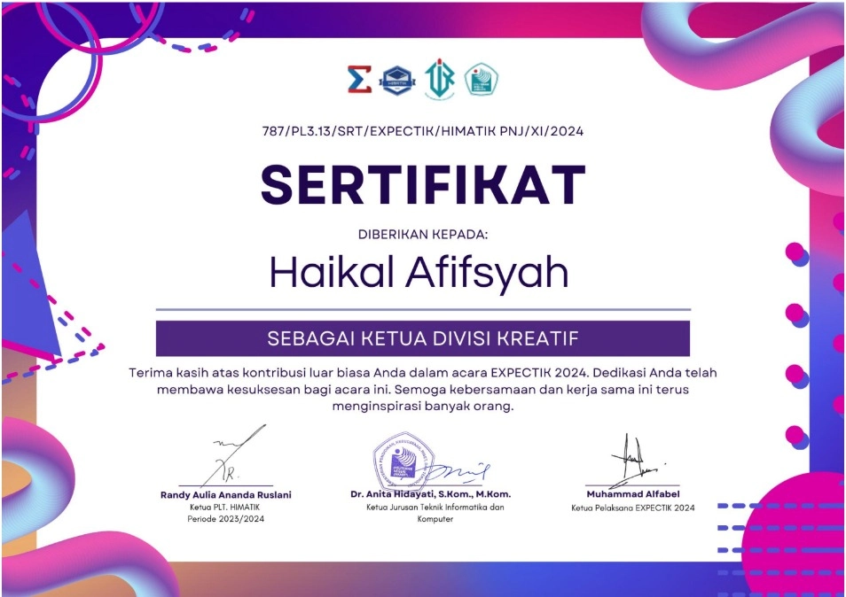 Certificate for Ketua Divisi Kreatif
