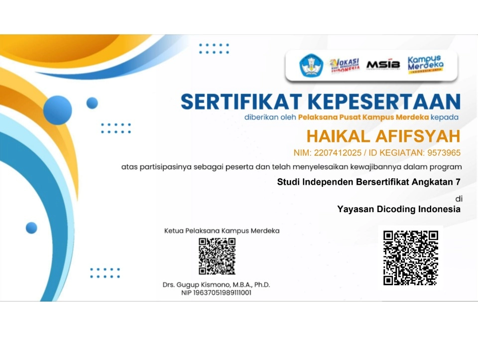 Certificate for Peserta MSIB Kampus Merdeka